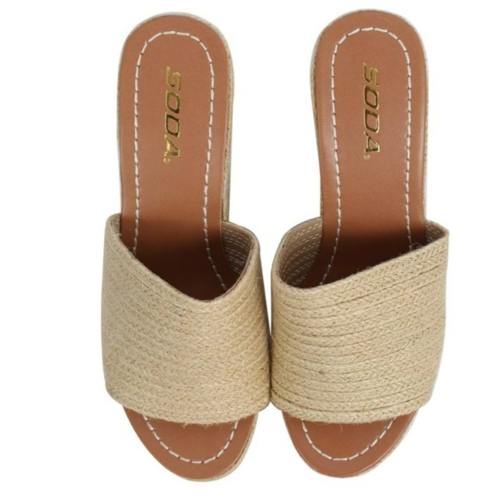 New Women Beige Jute Slip On Platform Wedge Heel Espadrille Sandals - Picture 6 of 6